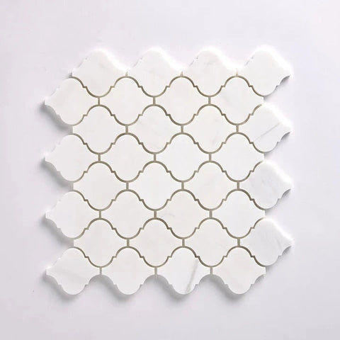 Bianco Dolomite Polished 3" Lantern Arabesque Marble Mosaic Tile