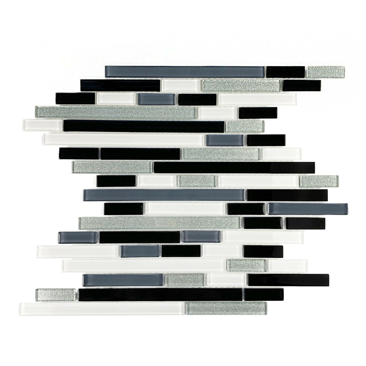 Black & Gray Random Strip Mix Glass Mosaic Tile-Glass Mosaic-American Tile Depot