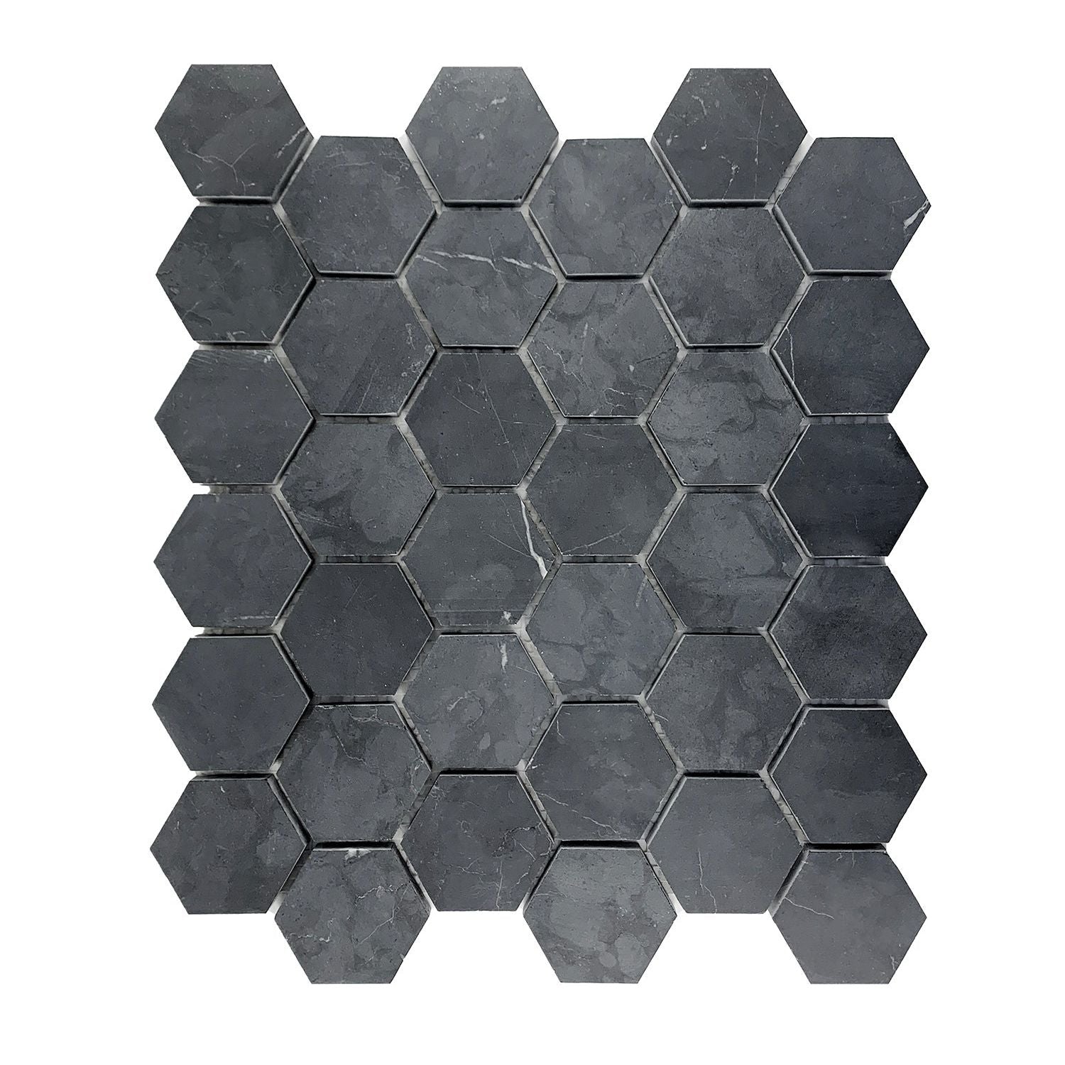 Black Marquina Marble Honed 2" Hexagon Mosaic Tile-Marble Mosaic-American Tile Depot