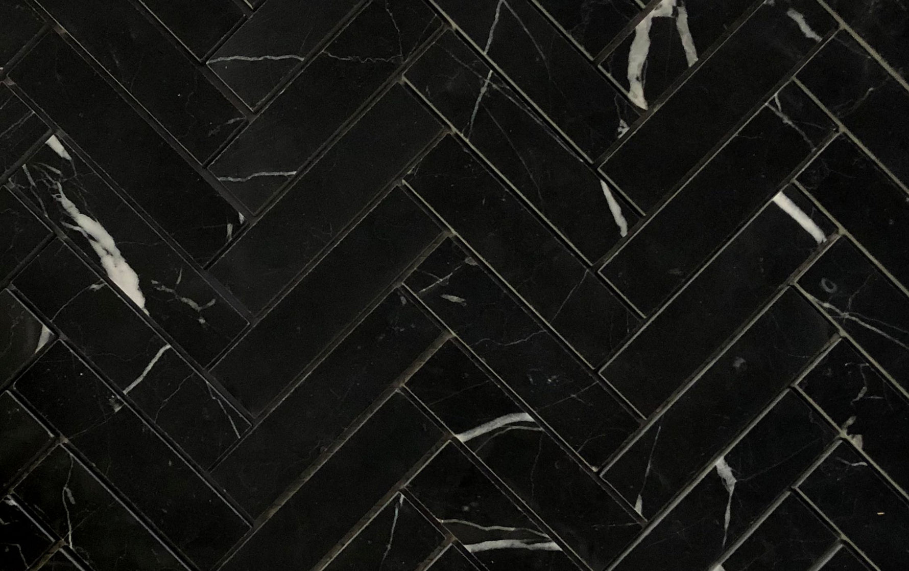 Black Marquina Marble Polished 1 x 4 Herringbone Mosaic Tile-Marble Mosaic-American Tile Depot