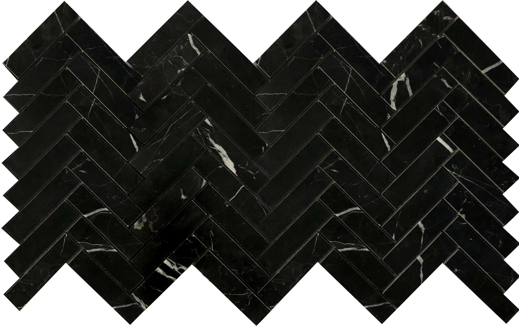 Black Marquina Marble Polished 1 x 4 Herringbone Mosaic Tile-Marble Mosaic-American Tile Depot