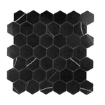 Black Marquina Marble Polished 2" Hexagon Mosaic Tile-Marble Mosaic-American Tile Depot