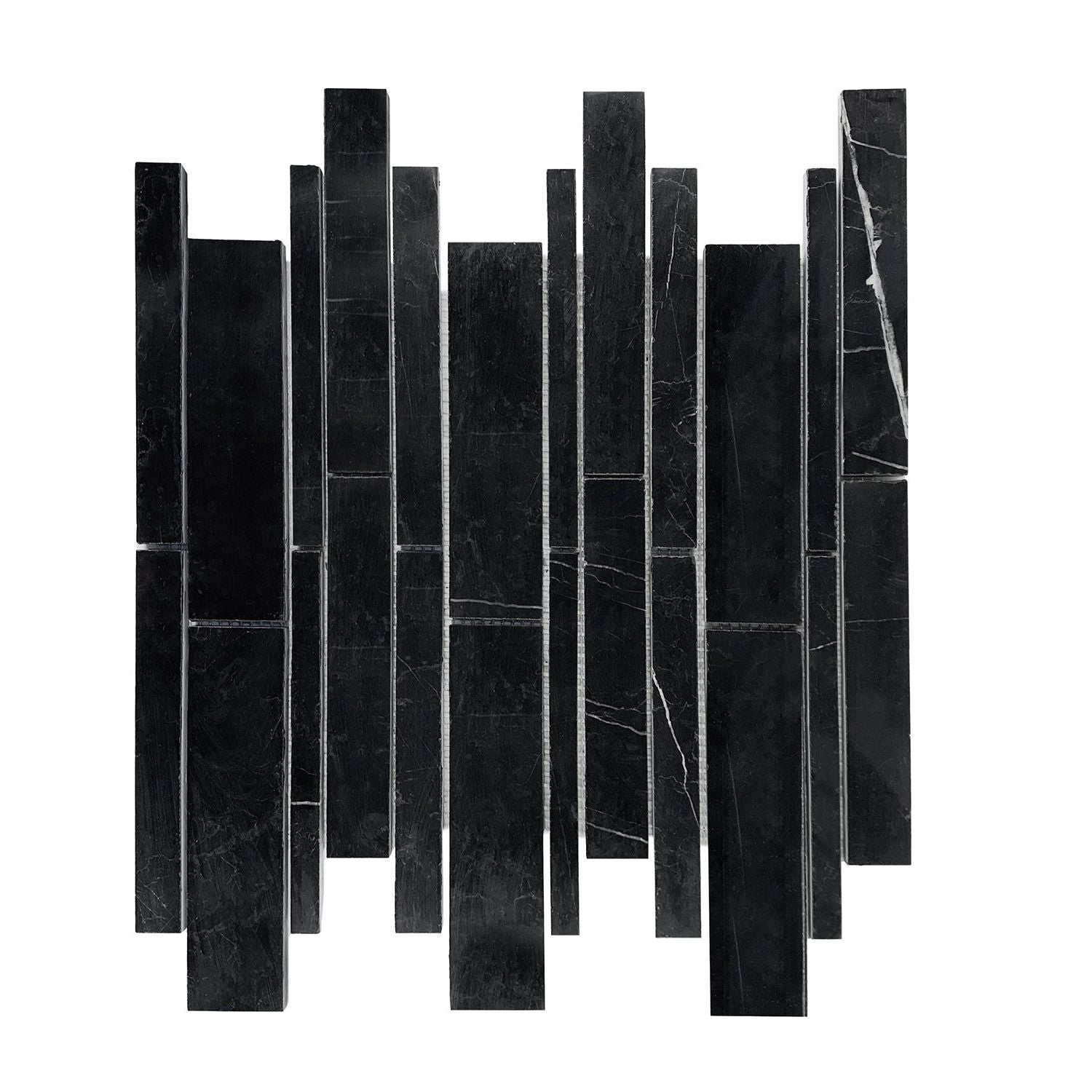 Black Marquina Marble Polished Random Strip Mosaic Tile-Marble Mosaic-American Tile Depot