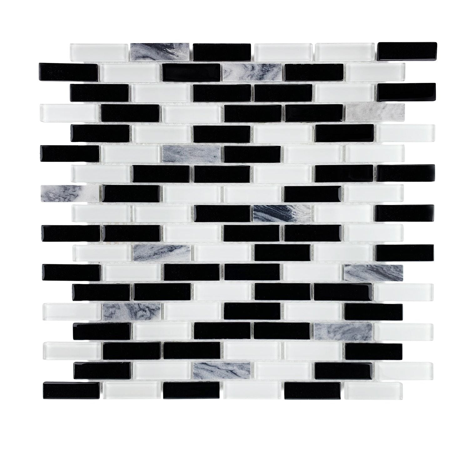 Black & White Linear Glass Mosaic Tile-Glass Mosaic-American Tile Depot