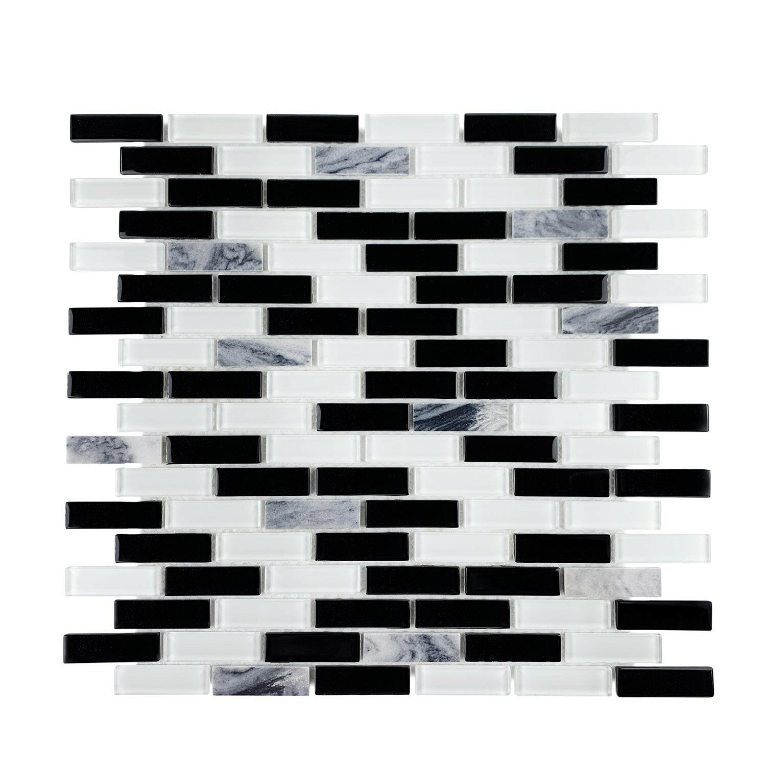 Black & White Linear Glass Mosaic Tile-Glass Mosaic-American Tile Depot