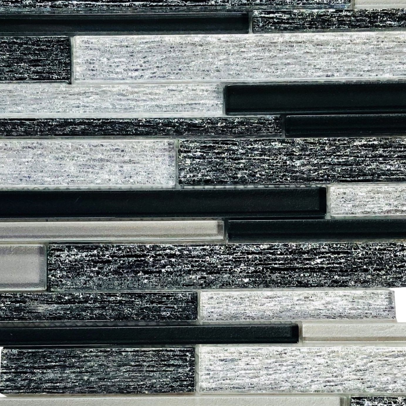 Black & White Random Strip Mix Glass Mosaic Tile-Glass Mosaic-American Tile Depot