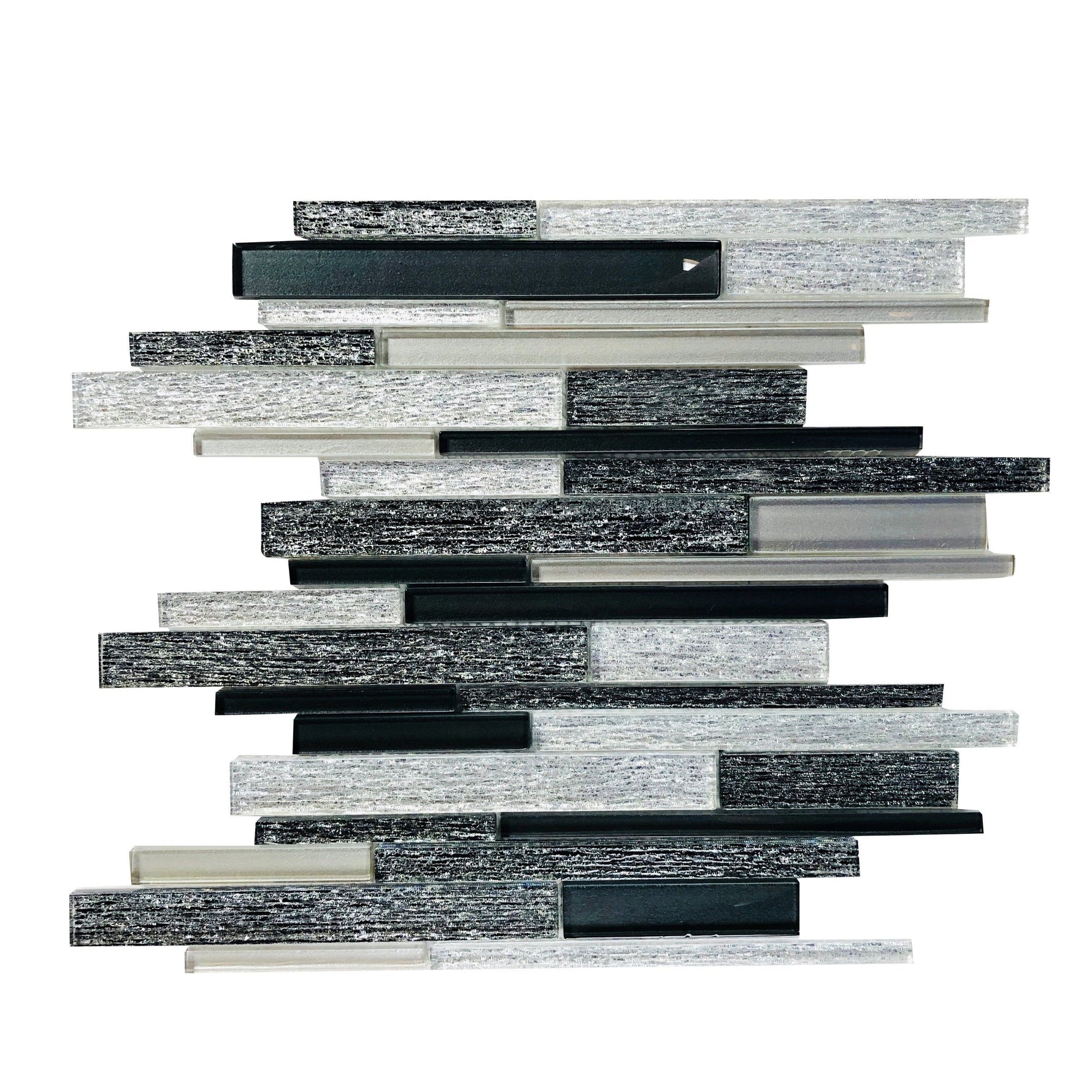 Black & White Random Strip Mix Glass Mosaic Tile-Glass Mosaic-American Tile Depot