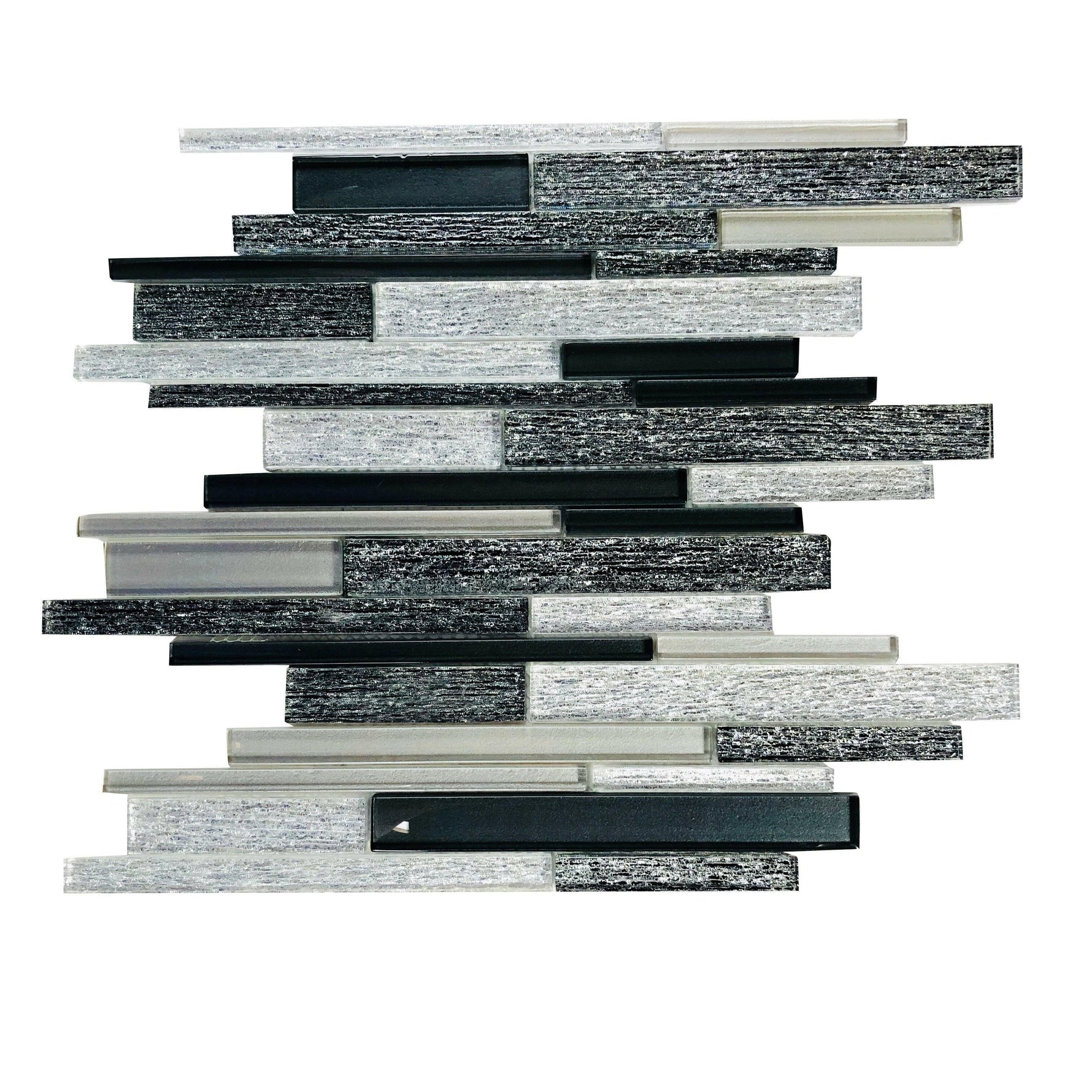 Black & White Random Strip Mix Glass Mosaic Tile-Glass Mosaic-American Tile Depot