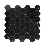 Black Marquina Marble Polished 2" Hexagon Mosaic Tile