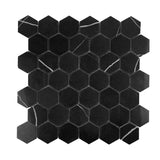 Black Marquina Marble Polished 2" Hexagon Mosaic Tile