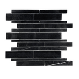 Black Marquina Marble Polished Random Strip Mosaic Tile