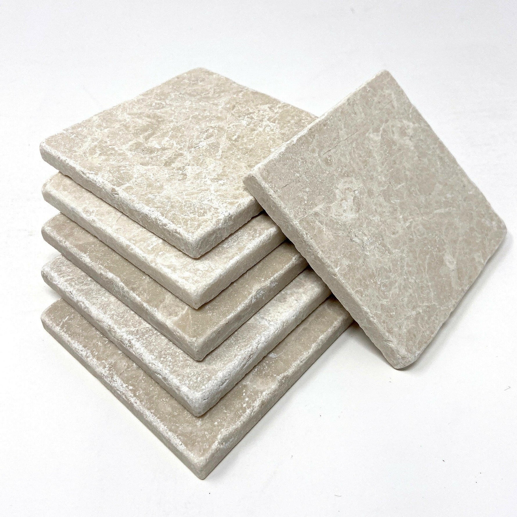 Botticino Beige Marble Handmade Coasters - Set of 4-Marble Coasters-American Tile Depot