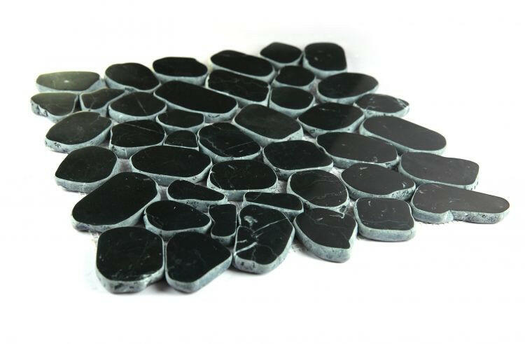 Brook Marquina Polished Pebble Marble Mosaic Tile-Marble Mosaic-American Tile Depot