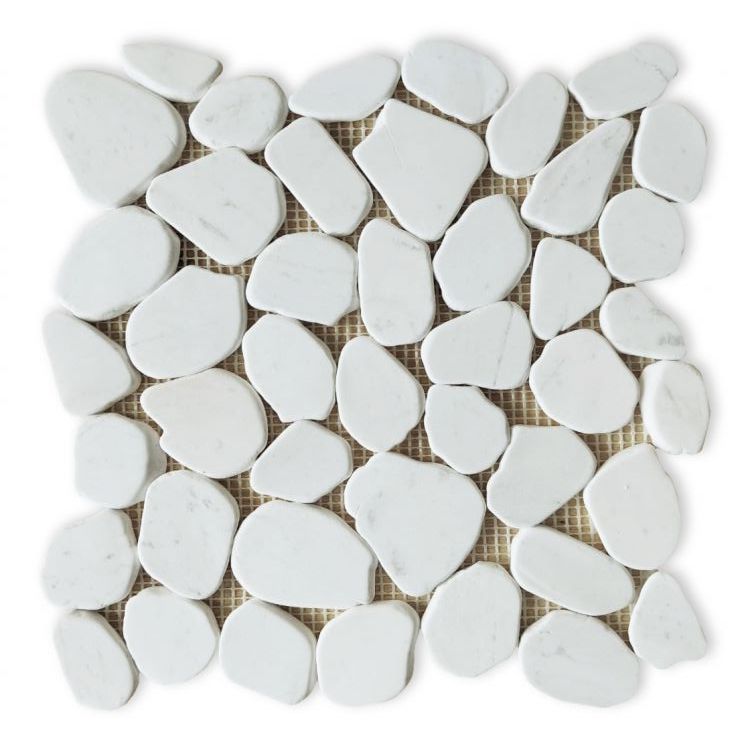 Brook White Pebble Marble Mosaic Tile-Marble Mosaic-American Tile Depot