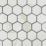 Calacatta Gold Glossy 2" Hexagon Marble Look Porcelain Mosaic Tile-Porcelain Mosaic-American Tile Depot