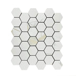 Calacatta Gold Glossy 2" Hexagon Marble Look Porcelain Mosaic Tile-Porcelain Mosaic-American Tile Depot