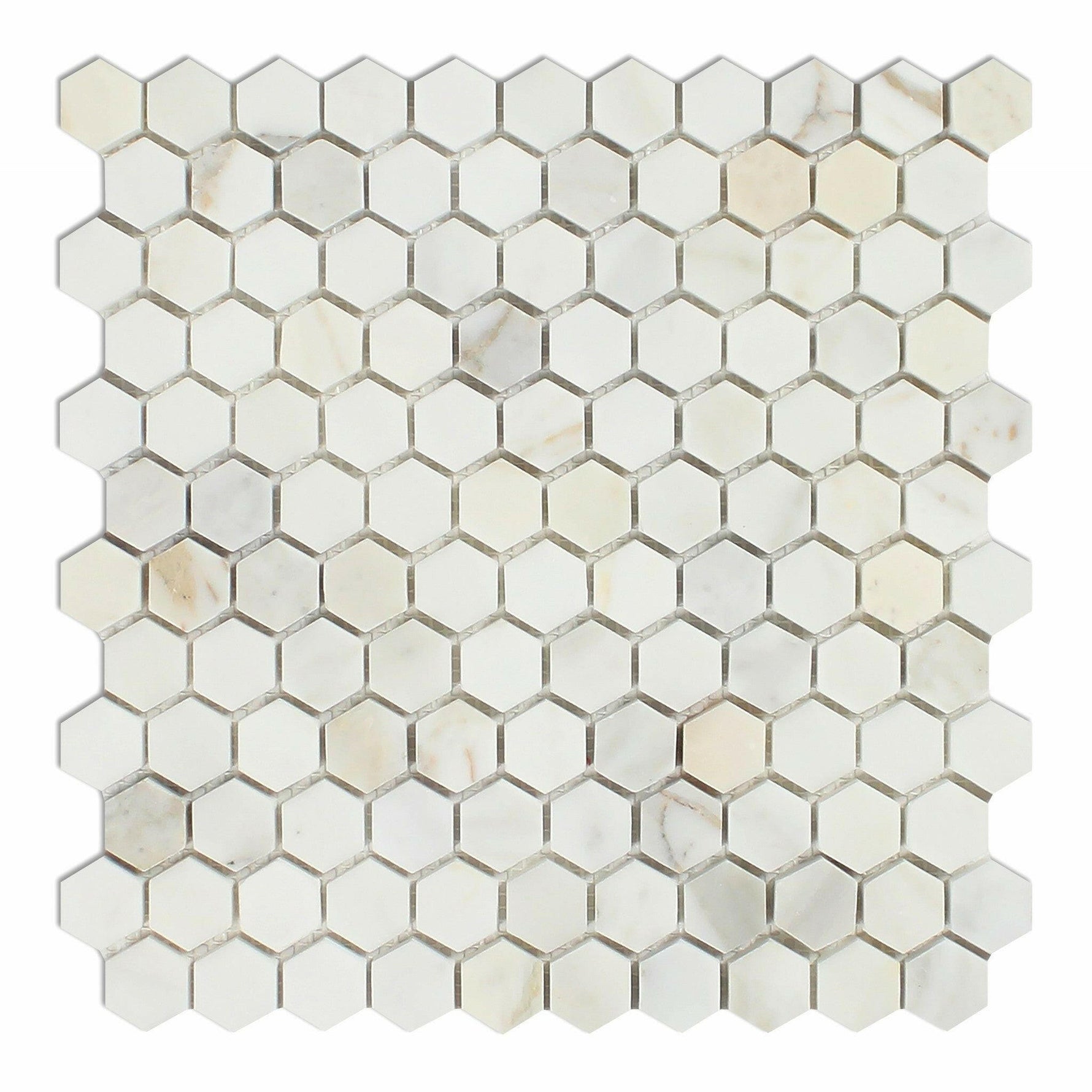 Calacatta Gold Marble Honed 1" Mini Hexagon Mosaic Tile-Marble Mosaic-American Tile Depot