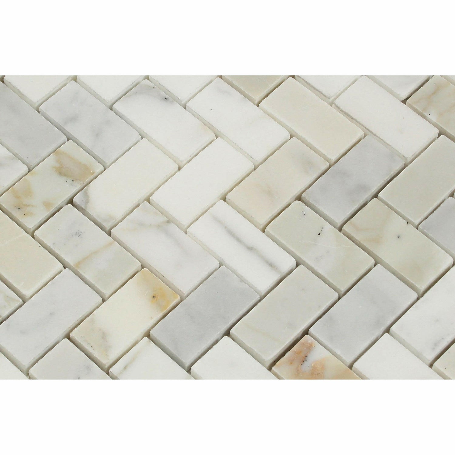 Calacatta Gold Marble Honed 1 x 2 Herringbone Mosaic Tile-Marble Mosaic-American Tile Depot