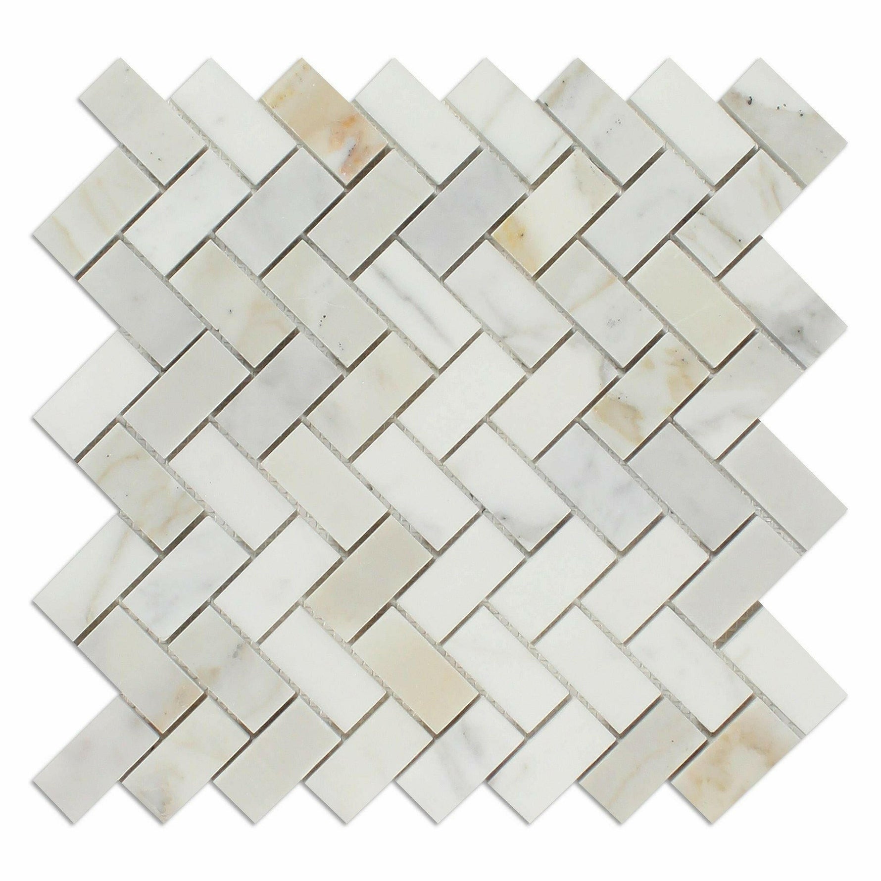 Calacatta Gold Marble Honed 1 x 2 Herringbone Mosaic Tile-Marble Mosaic-American Tile Depot