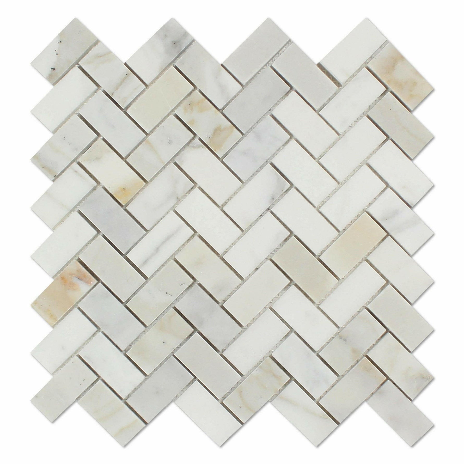 Calacatta Gold Marble Honed 1 x 2 Herringbone Mosaic Tile-Marble Mosaic-American Tile Depot