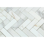 Calacatta Gold Marble Honed 1 x 3 Herringbone Mosaic Tile-Marble Mosaic-American Tile Depot