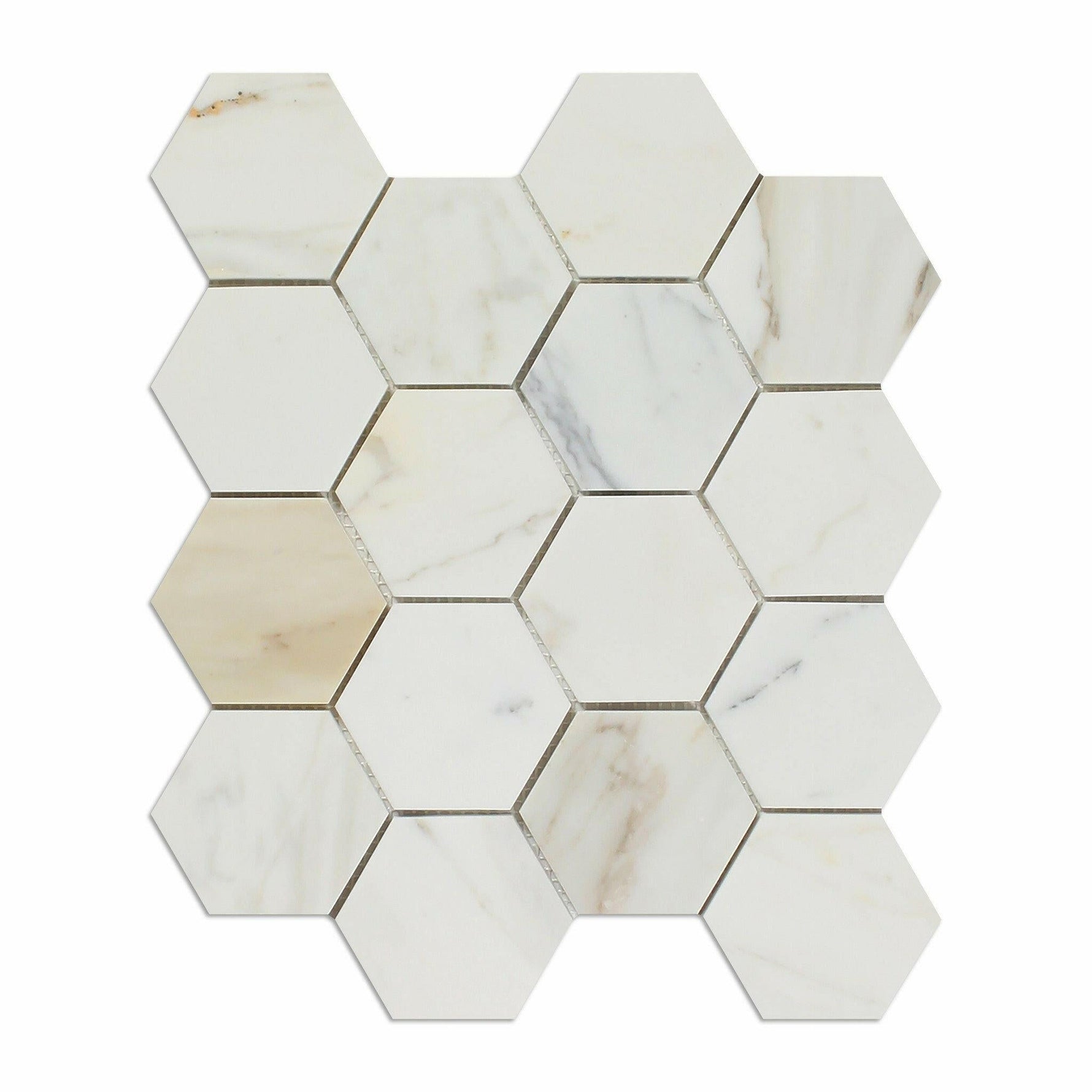 Calacatta Gold Marble Honed 3" Hexagon Mosaic Tile-Marble Mosaic-American Tile Depot