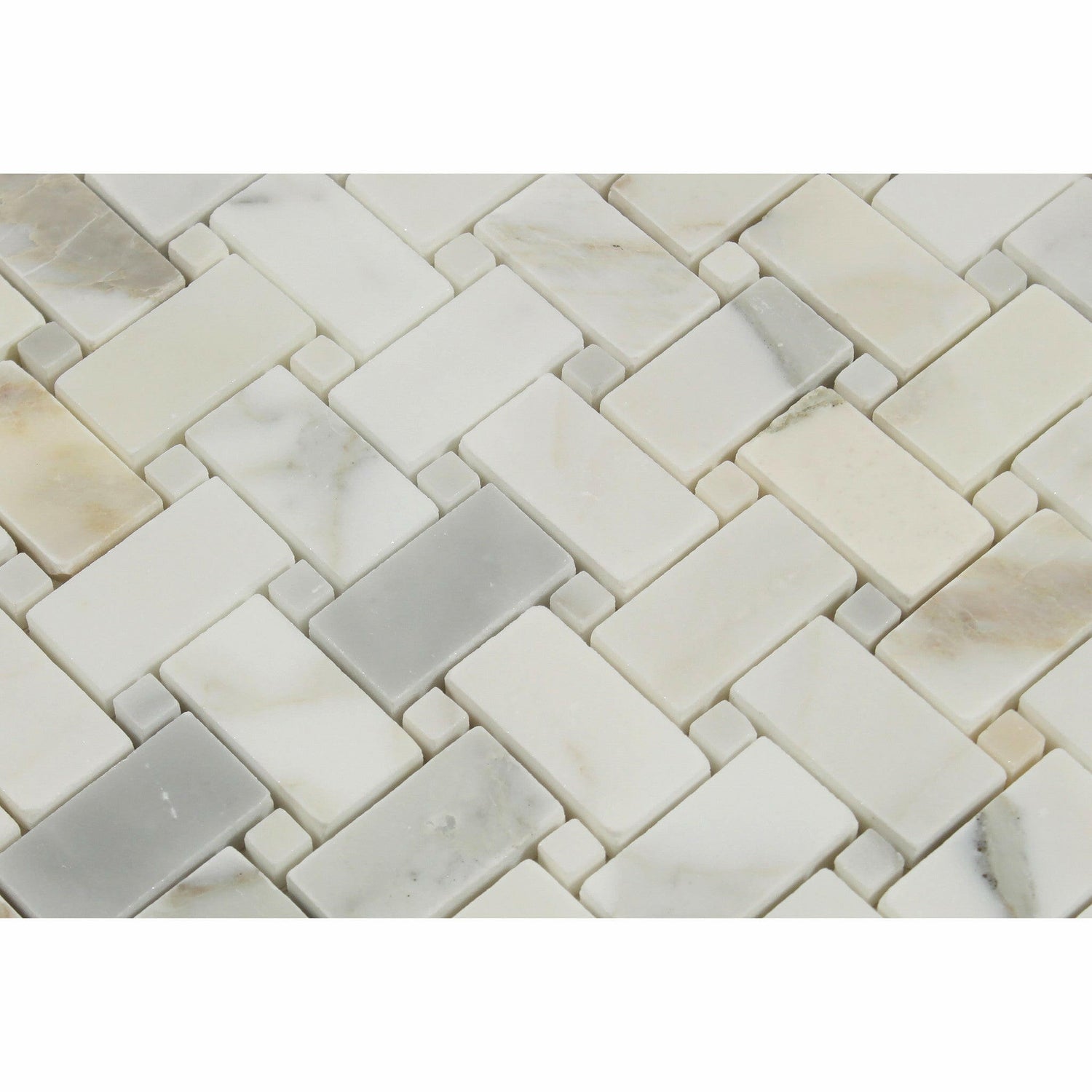 Calacatta Gold Marble Honed Basketweave Mosaic Tile w/ Calacatta Gold Dots-Marble Mosaic-American Tile Depot