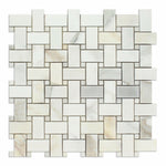 Calacatta Gold Marble Honed Basketweave Mosaic Tile w/ Calacatta Gold Dots-Marble Mosaic-American Tile Depot