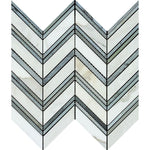 Calacatta Gold Marble Honed Large Chevron Mosaic Tile w / Blue - Gray Dots Marble Strips-Marble Mosaic-American Tile Depot