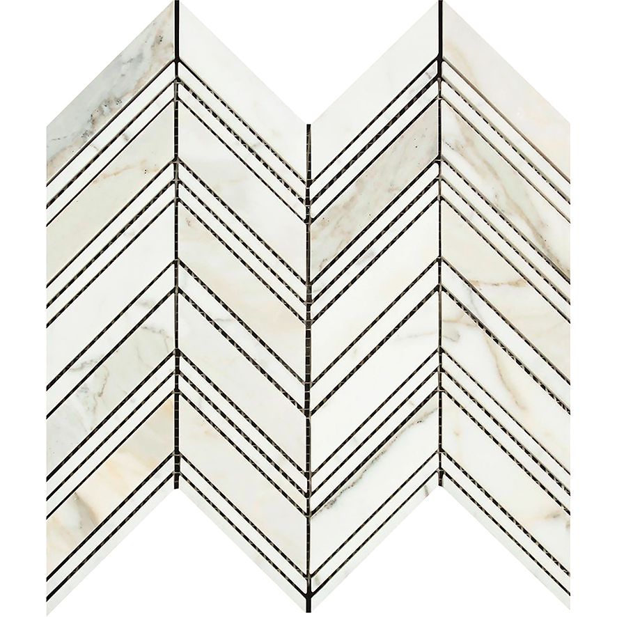 Calacatta Gold Marble Honed Large Chevron Mosaic Tile w / Calacatta Dots Marble Strips-Marble Mosaic-American Tile Depot