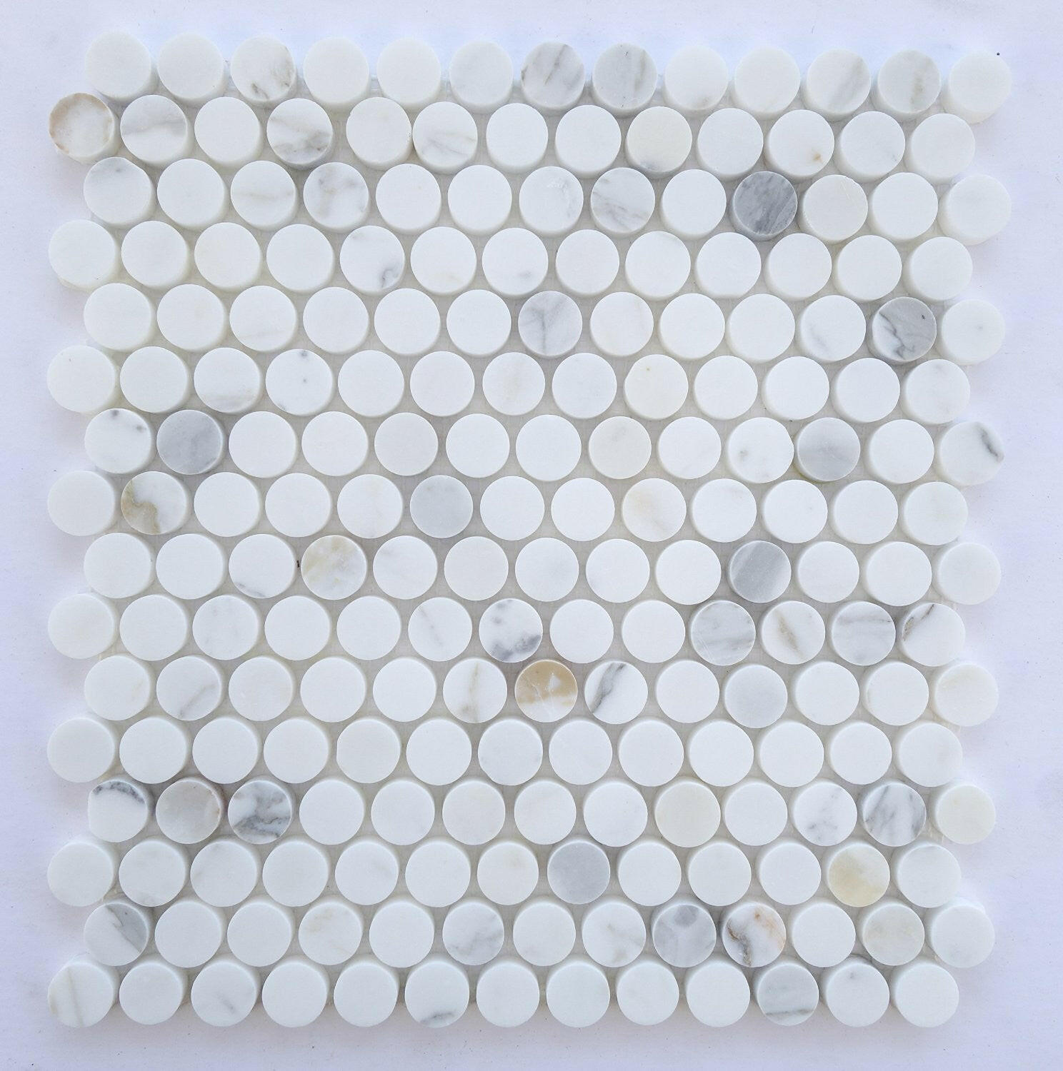 Calacatta Gold Marble Honed Penny Round Mosaic Tile-Marble Mosaic-American Tile Depot