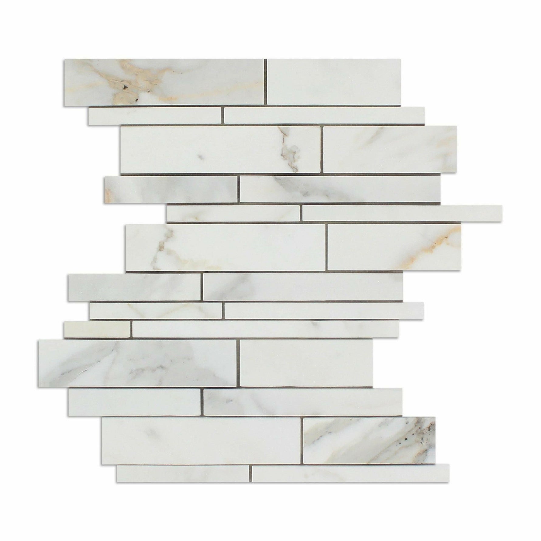 Calacatta Gold Marble Honed Random Strip Mosaic Tile-Marble Mosaic-American Tile Depot