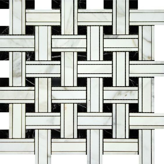 Calacatta Gold Marble Honed Triple Weave Mosaic Tile w / Black Dots-Marble Mosaic-American Tile Depot