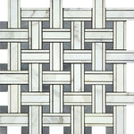 Calacatta Gold Marble Honed Triple Weave Mosaic Tile w / Blue Gray Dots-Marble Mosaic-American Tile Depot