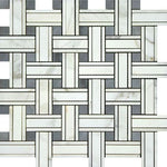 Calacatta Gold Marble Honed Triple Weave Mosaic Tile w / Blue Gray Dots-Marble Mosaic-American Tile Depot