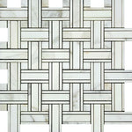 Calacatta Gold Marble Honed Triple Weave Mosaic Tile w / Calacatta Dots-Marble Mosaic-American Tile Depot