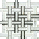 Calacatta Gold Marble Honed Triple Weave Mosaic Tile w / Calacatta Dots-Marble Mosaic-American Tile Depot