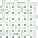 Calacatta Gold Marble Honed Triple Weave Mosaic Tile w / Ming Green Dots-Marble Mosaic-American Tile Depot