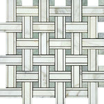 Calacatta Gold Marble Honed Triple Weave Mosaic Tile w / Ming Green Dots-Marble Mosaic-American Tile Depot