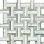 Calacatta Gold Marble Honed Triple Weave Mosaic Tile w / Ming Green Dots-Marble Mosaic-American Tile Depot