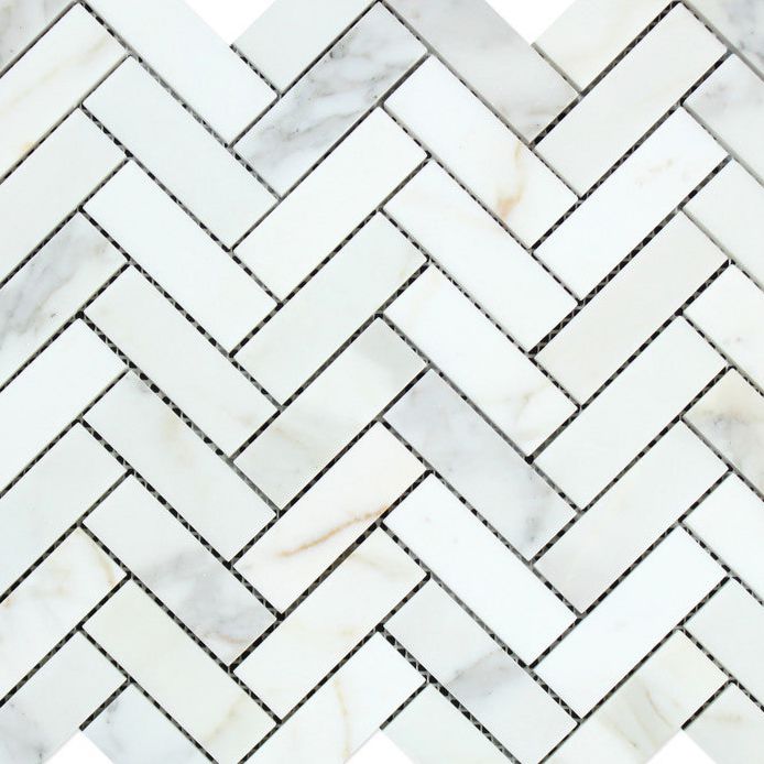 Calacatta Gold Marble Polished 1 x 3 Herringbone Mosaic Tile-Marble Mosaic-American Tile Depot