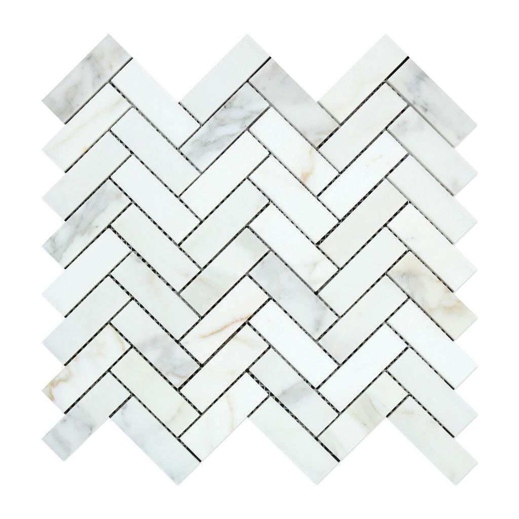 Calacatta Gold Marble Polished 1 x 3 Herringbone Mosaic Tile-Marble Mosaic-American Tile Depot