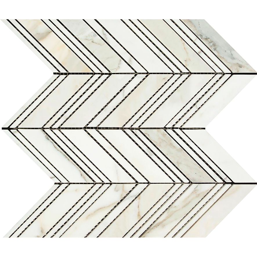 Calacatta Gold Marble Polished Large Chevron Mosaic Tile w / Calacatta Dots Marble Strips-Marble Mosaic-American Tile Depot