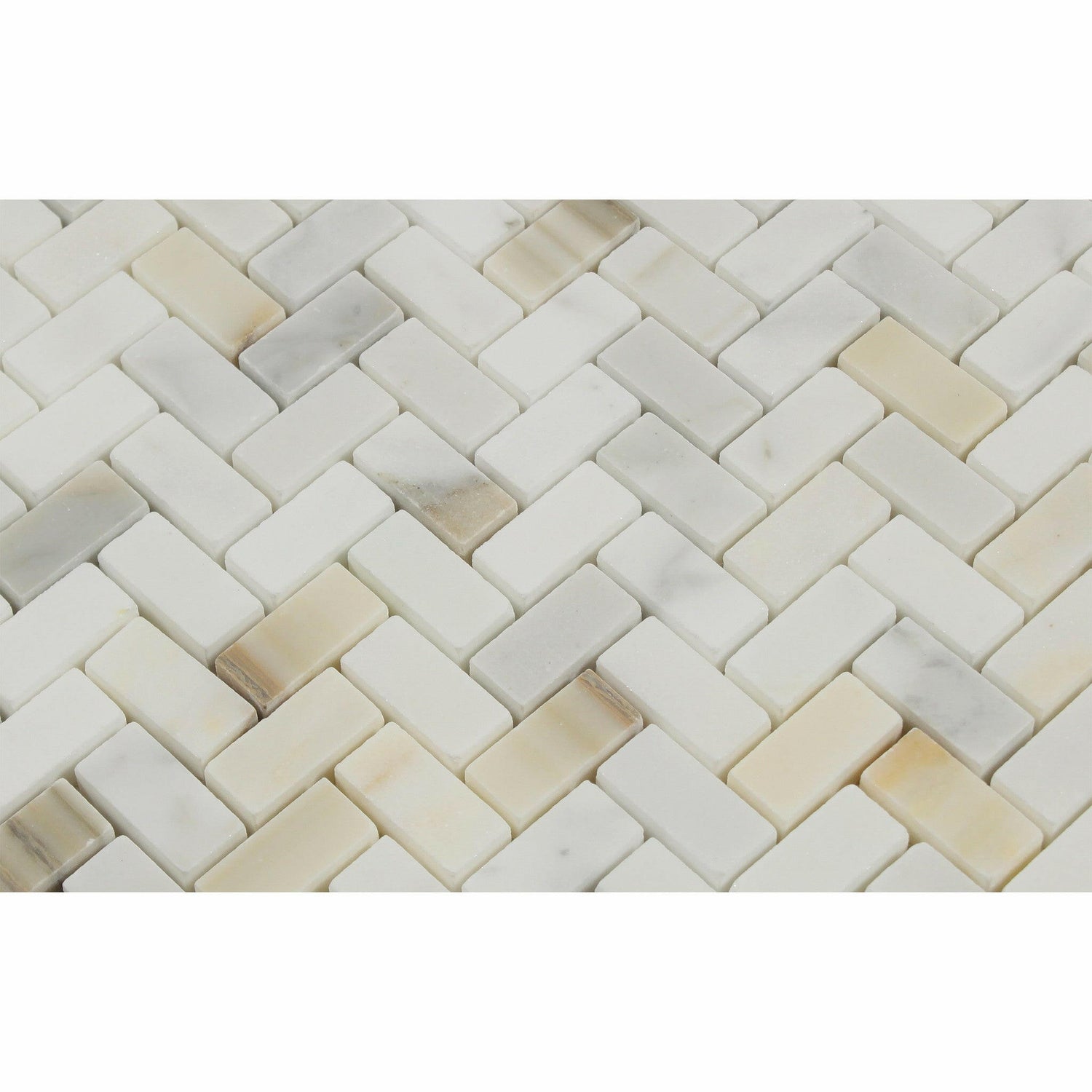 Calacatta Gold Marble Polished Mini Herringbone Mosaic Tile-Marble Mosaic-American Tile Depot