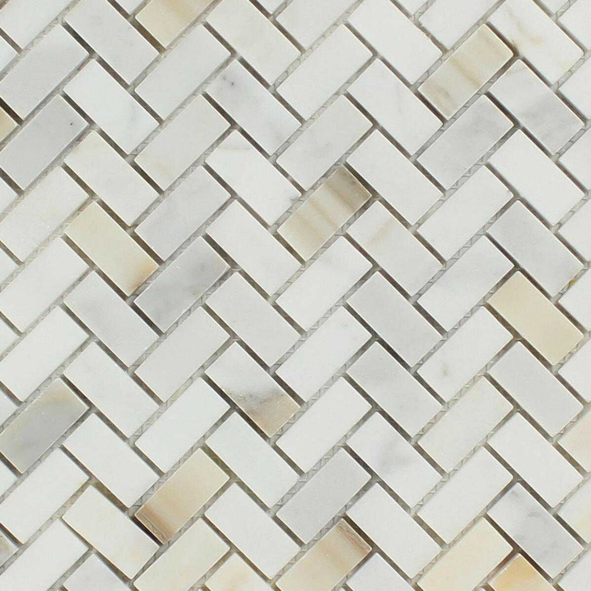 Calacatta Gold Marble Polished Mini Herringbone Mosaic Tile-Marble Mosaic-American Tile Depot