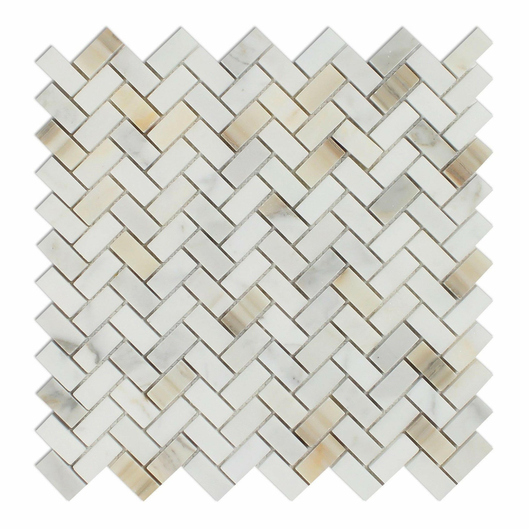 Calacatta Gold Marble Polished Mini Herringbone Mosaic Tile-Marble Mosaic-American Tile Depot