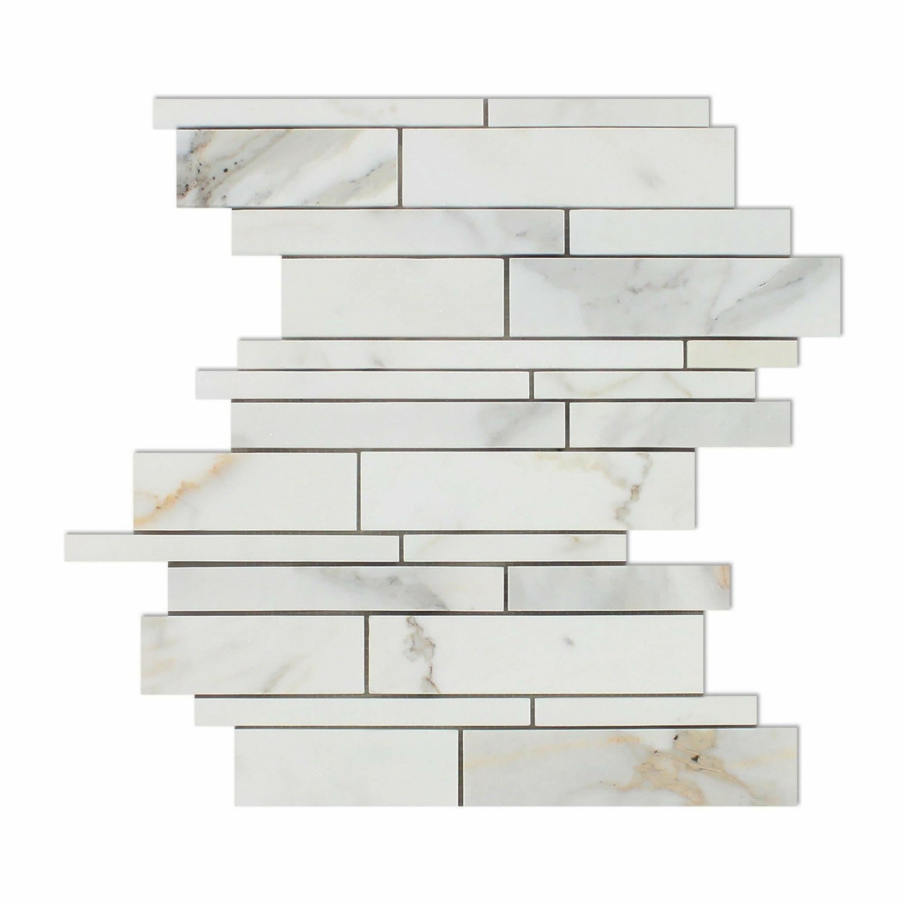 Calacatta Gold Marble Polished Random Strip Mosaic Tile-Marble Mosaic-American Tile Depot