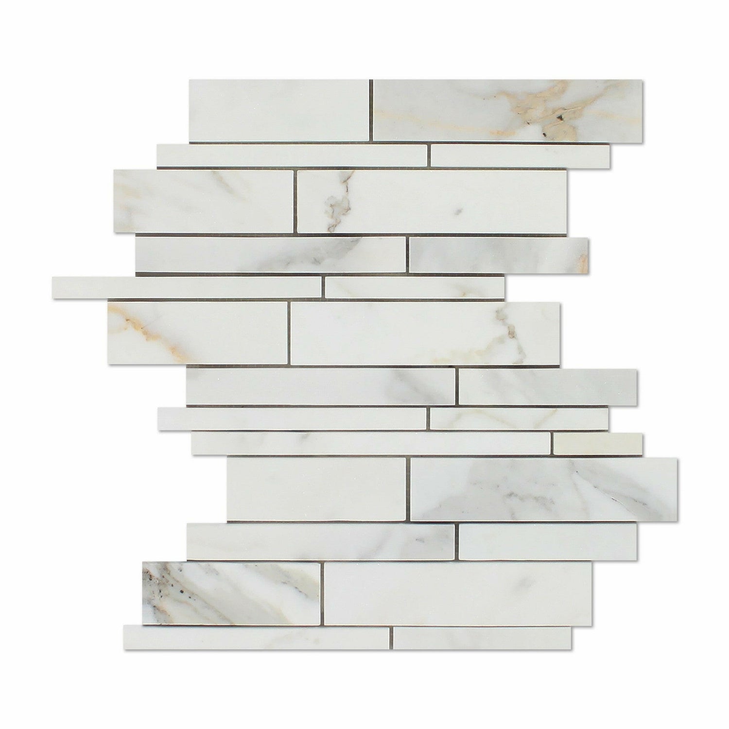 Calacatta Gold Marble Polished Random Strip Mosaic Tile-Marble Mosaic-American Tile Depot