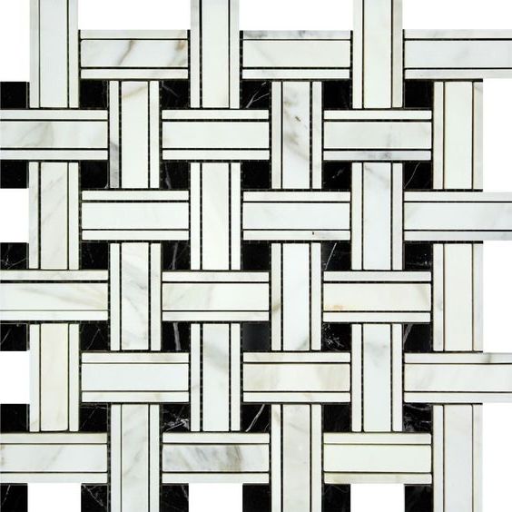 Calacatta Gold Marble Polished Triple Weave Mosaic Tile w / Black Dots-Marble Mosaic-American Tile Depot