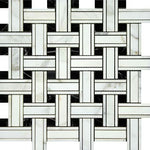 Calacatta Gold Marble Polished Triple Weave Mosaic Tile w / Black Dots-Marble Mosaic-American Tile Depot